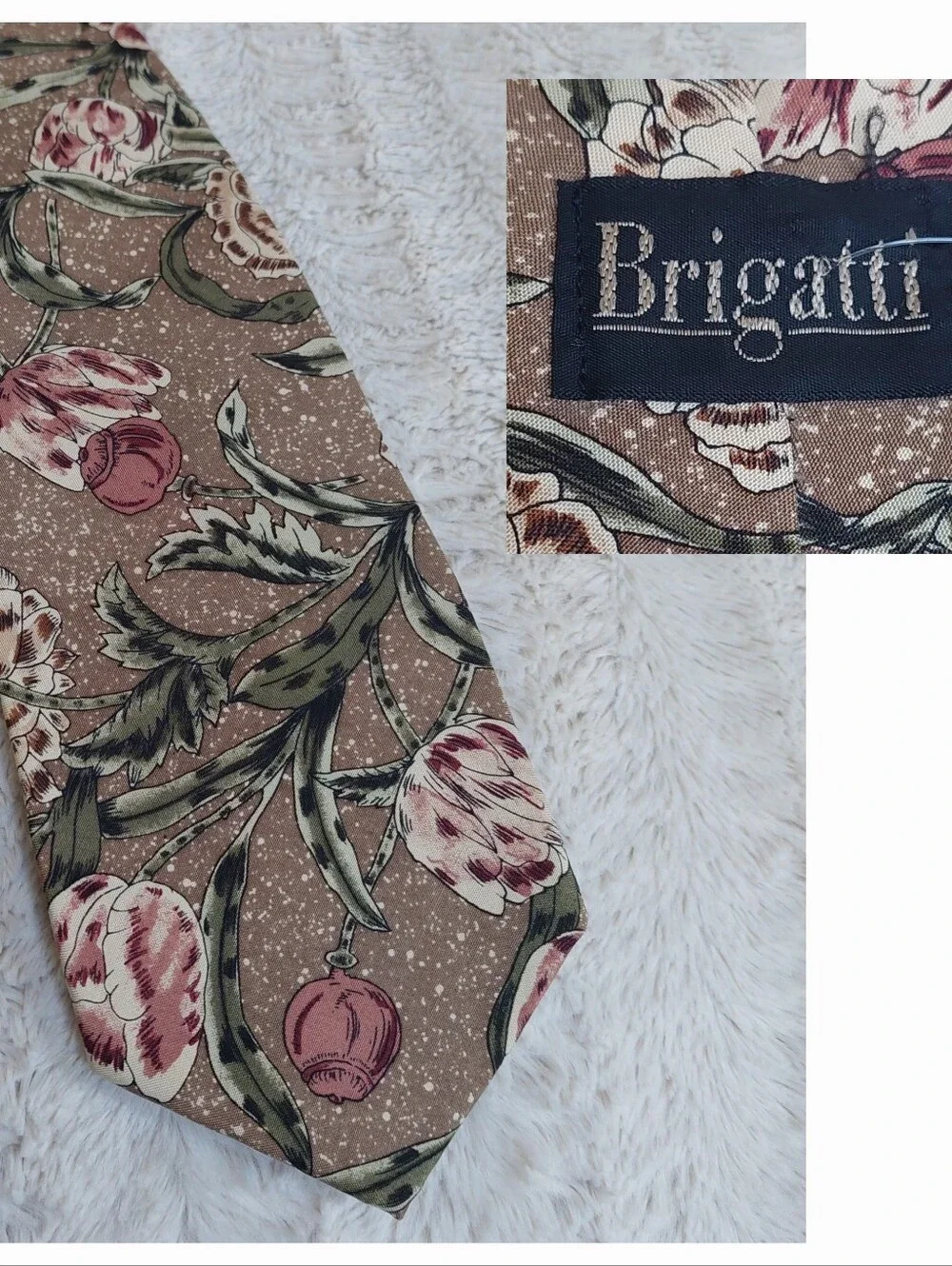 Brigatti Men's Tie Floral Silk Tie in Dusty Rose Olive Wedding Guest